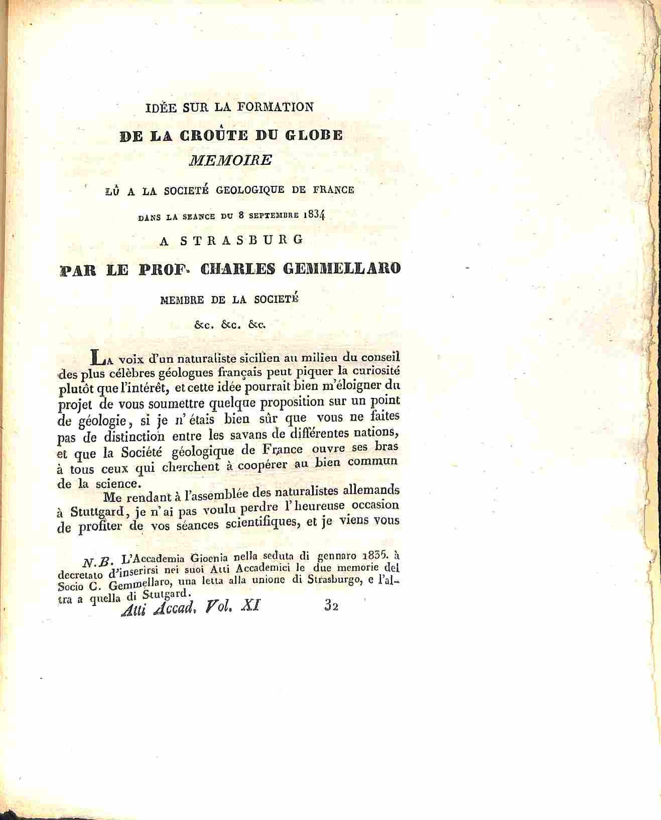Ideè sur la formation de la croute du globe...UNITO A: Sull'influenza del Regno Organico nella formazione della crosta del globo